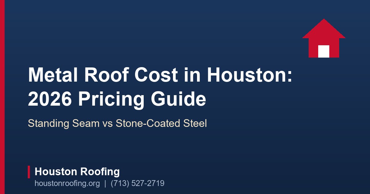 Standing seam metal roof in charcoal gray installed on a two-story Houston home
