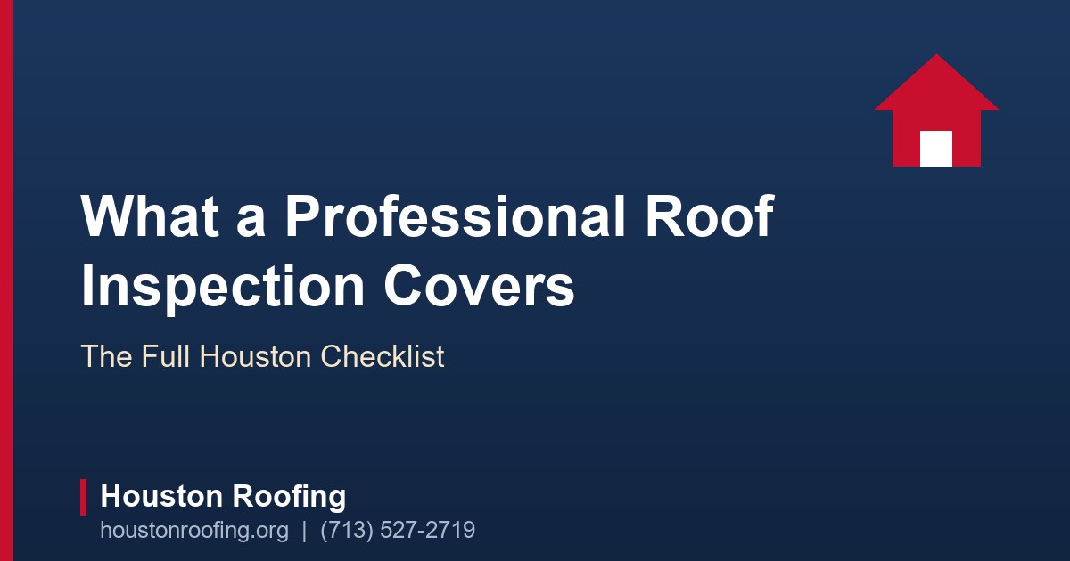 Roofing inspector on a ladder examining shingles and flashing on a Houston home