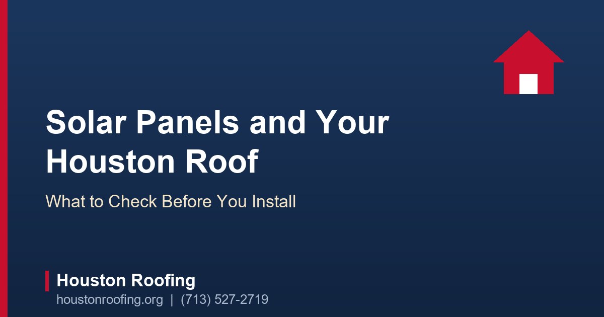 Solar panel array mounted on the asphalt shingle roof of a Houston home under a clear sky